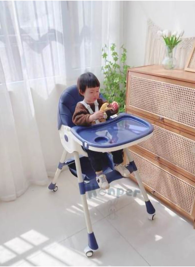 Baby High Chair for Toddlers, Foldable High Chairs with Adjustable Seat Heigh Recline with 4 Wheels and Removable Tray