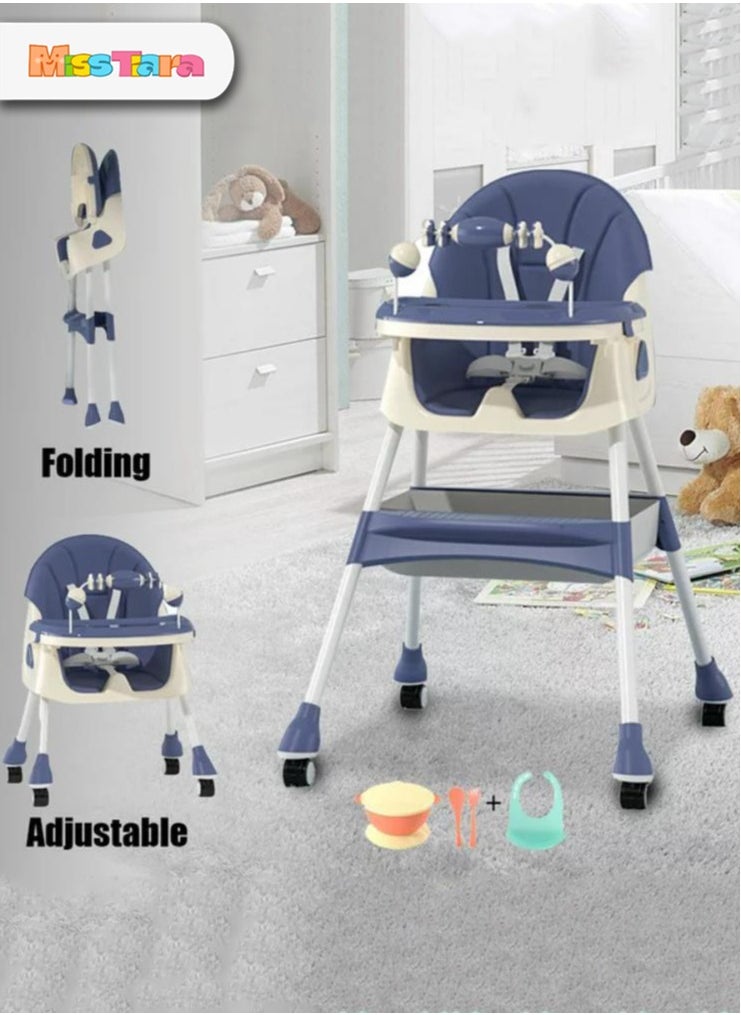 Baby High Chair for Toddlers, Foldable High Chairs with Adjustable Seat Heigh Recline with 4 Wheels and Removable Tray