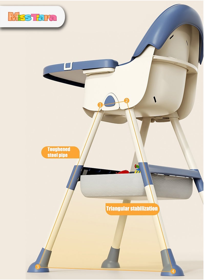 Baby High Chair for Toddlers, Foldable High Chairs with Adjustable Seat Heigh Recline with 4 Wheels and Removable Tray