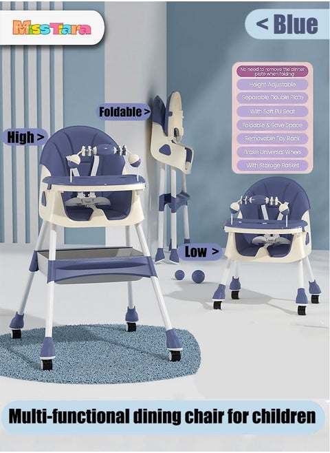 Baby High Chair for Toddlers, Foldable High Chairs with Adjustable Seat Heigh Recline with 4 Wheels and Removable Tray