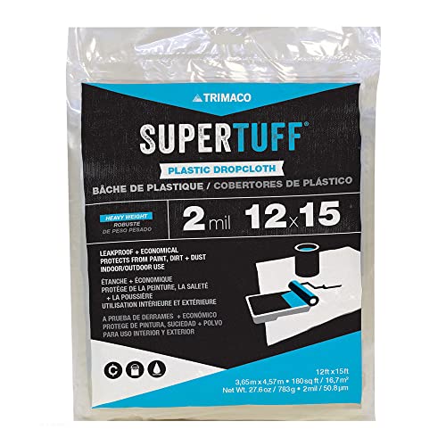 Trimaco SuperTuff 2 mil Plastic Dropcloth, 12-feet x 15-feet - Image 1