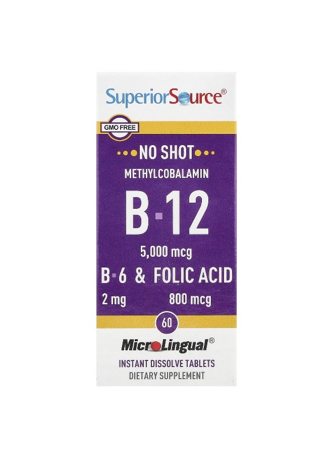 Superior Source Superior Source, Methylcobalamin B-12, B-6 & Folic Acid, 60 MicroLingual® Instant Dissolve Tablets  - Image 1