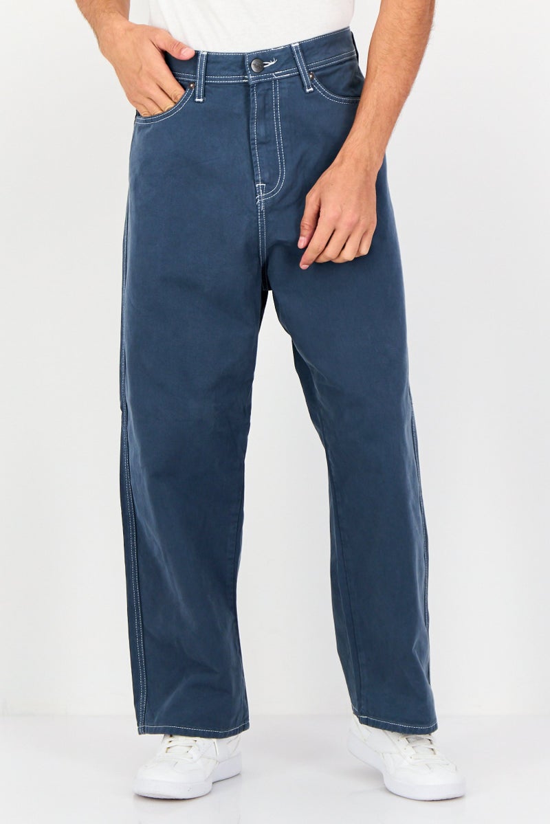 JACK & JONES Men Baggy Fit Plain Non-Stretchable Jeans, Ash Navy - Image 1