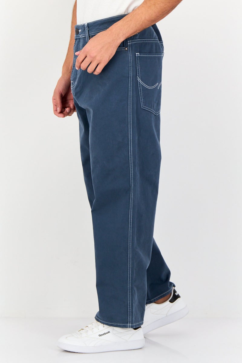 JACK & JONES Men Baggy Fit Plain Non-Stretchable Jeans, Ash Navy - Image 3