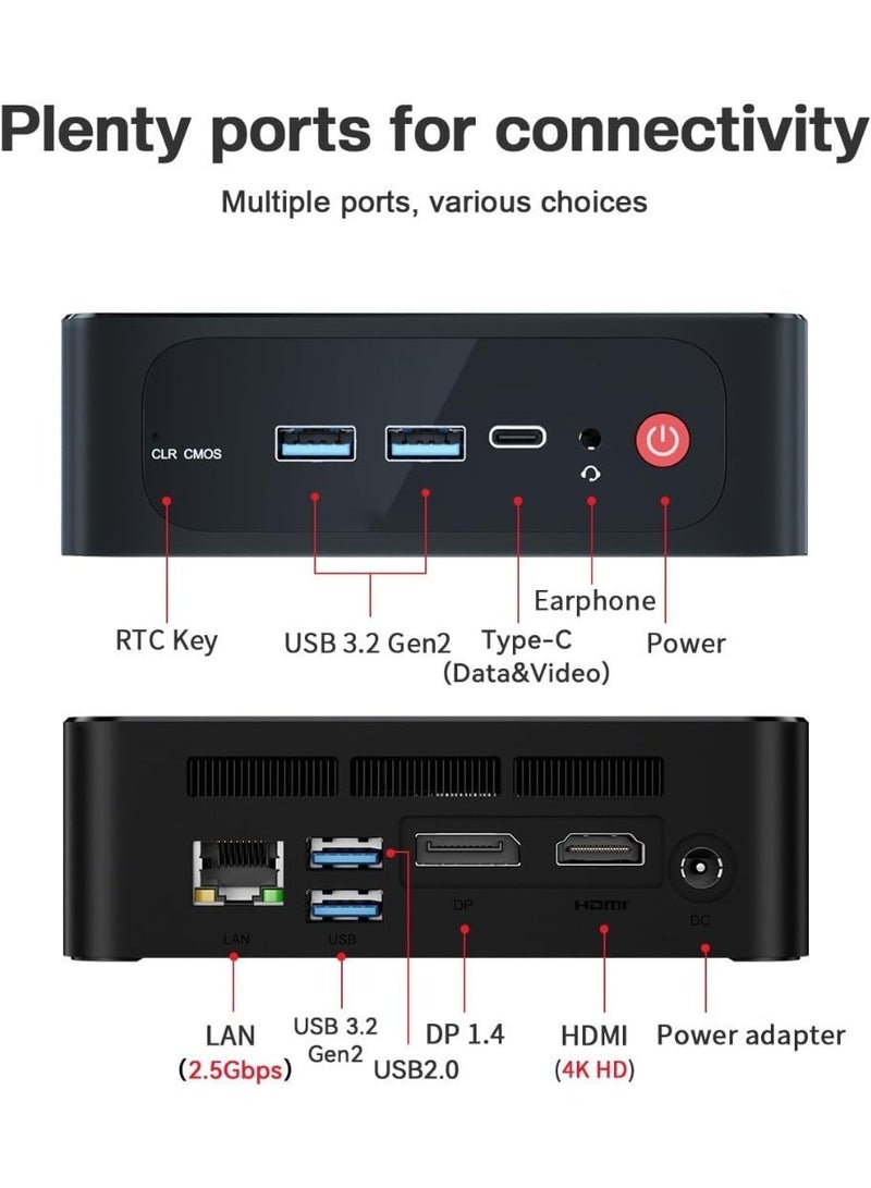 Beelink SER5 PRO Mini PC with AMD Ryzen 5 5625U (6C/12T,up to 4.3 GHz) | 16GB DDR4 480GB SSD Mini Desktop Computer | Triple 4K Display HDMI DP Type-C | 2.5G LAN WiFi 6 BT5.4 | Auto Power On - Image 5