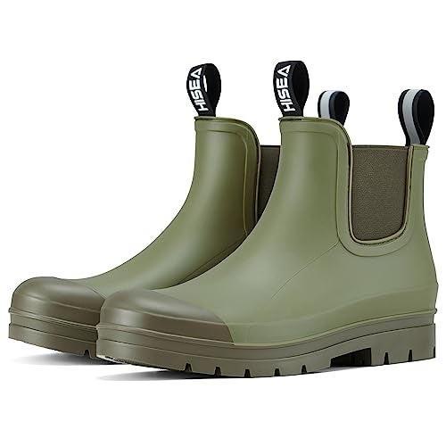 HISEA Women's Short Rain Boots Fashion Waterproof Chelsea Boots Ankle Garden Shoes for Ladies Non Slip Outdoor Work Booties Lightweight Rubber Rainboots with Comfort Insole, Size 10 Olive Green - Image 4