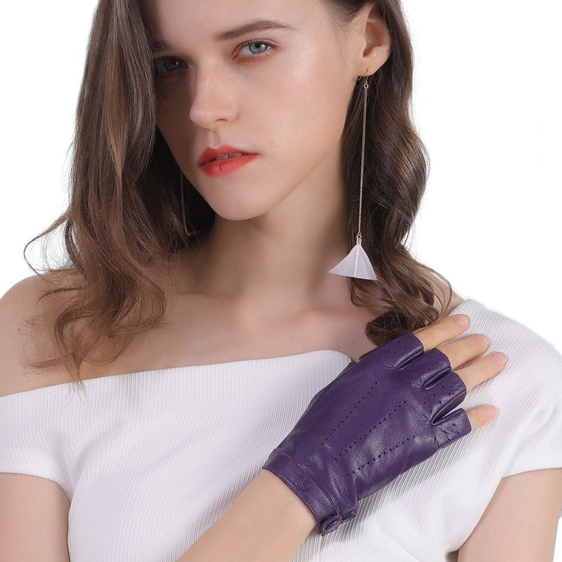 GSG SINCE 1998 GSG Women's Fingerless Leather Gloves - Unlined Half Finger Spain Sheepskin for Driving - Image 2