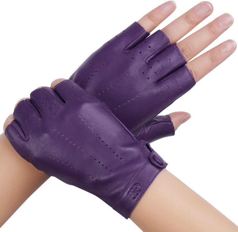 GSG SINCE 1998 GSG Women's Fingerless Leather Gloves - Unlined Half Finger Spain Sheepskin for Driving - Image 4