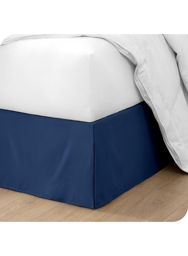 Bare Home Queen Bed Skirt 15Inch Tailored Drop Easy Fit Bed Skirt for Beds Center Corner Pleats Queen Dark Blue - Image 5