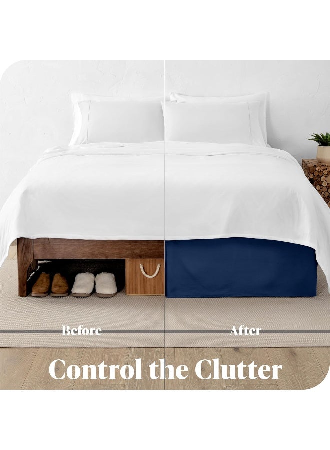 Bare Home Queen Bed Skirt 15Inch Tailored Drop Easy Fit Bed Skirt for Beds Center Corner Pleats Queen Dark Blue - Image 2