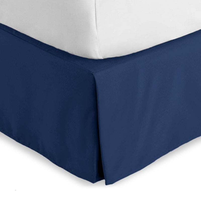 Bare Home Queen Bed Skirt 15Inch Tailored Drop Easy Fit Bed Skirt for Beds Center Corner Pleats Queen Dark Blue - Image 1