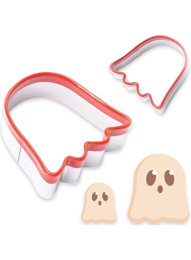 COOKIEQUE 2-Piece Halloween Ghost Cookie Cutters, Food-Grade Stainless Steel Sandwich Cutters, Biscuit Cutter set, Holiday Cookie Cutters, Unique Design with Protective Red Top PVC - Image 1
