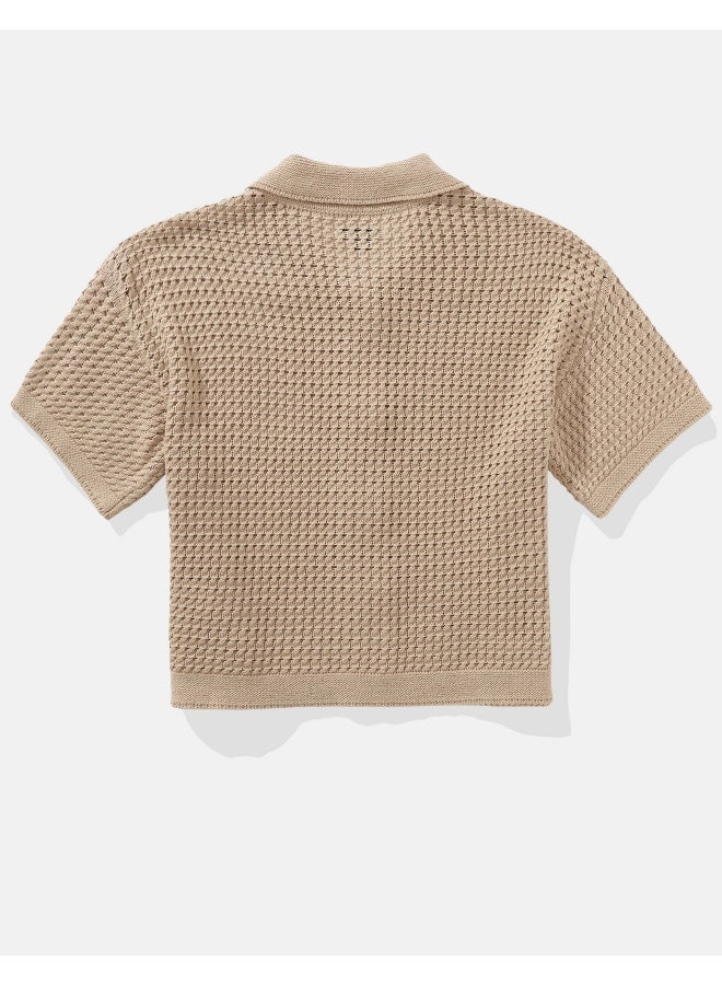 American Eagle AE Short-Sleeve Collared Cardigan  - Image 4