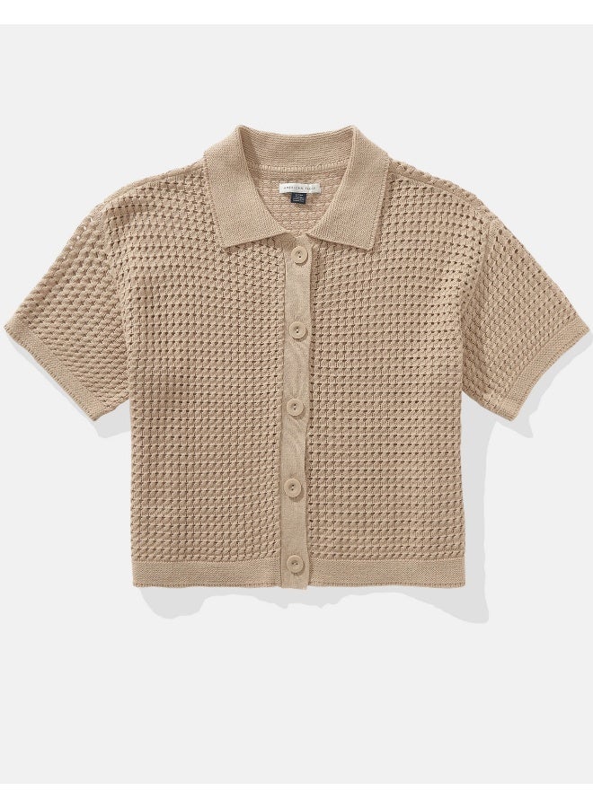 American Eagle AE Short-Sleeve Collared Cardigan  - Image 3