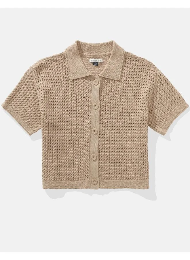امريكان ايجل AE Short-Sleeve Collared Cardigan