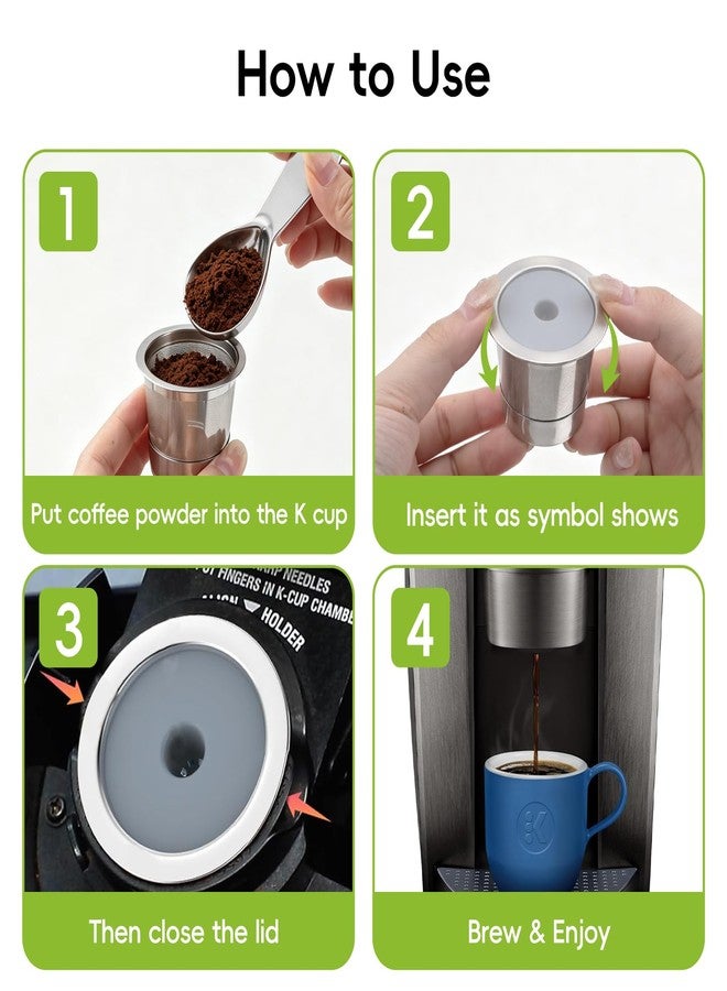 TZona 3 Pack Stainless Steel Reusable K Cups, Refillable Leak-Proof Coffee Pods, BPA-Free with Silicone Seals and Coffee Scoop, Compatible with Keurig 1.0 2.0 K-Mini K-Classic K-Compact - Image 5