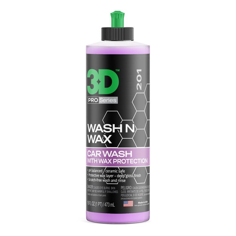 3D Wash N Wax Car Wash Soap - pH Balanced, Easy Rinse, Scratch Free Soap with Wax Protection - 16oz.