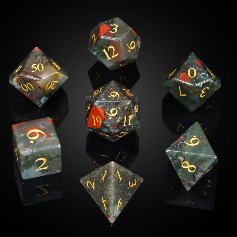 UDIXI Stone DND Dice Set 7PCS Bloodstone Gemstone Dice Real Stone with Gift Case for DD and Tabletop Games - Image 3