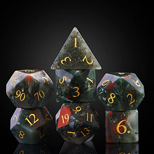 UDIXI Stone DND Dice Set 7PCS Bloodstone Gemstone Dice Real Stone with Gift Case for DD and Tabletop Games - Image 5