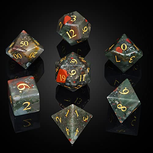 UDIXI Stone DND Dice Set 7PCS Bloodstone Gemstone Dice Real Stone with Gift Case for DD and Tabletop Games - Image 1