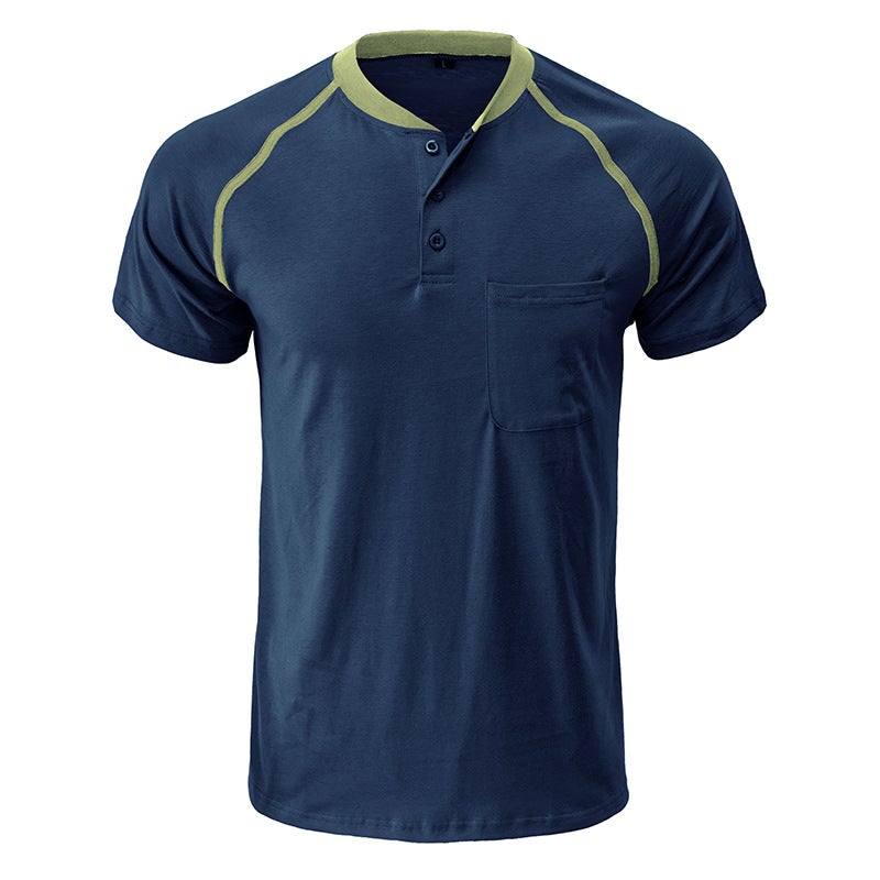 2023 Summer and men''s short sleeve men''s T-shirt foreign trade Men''s Henry shirt color matching T-shirt men''s wholesale - Image 5