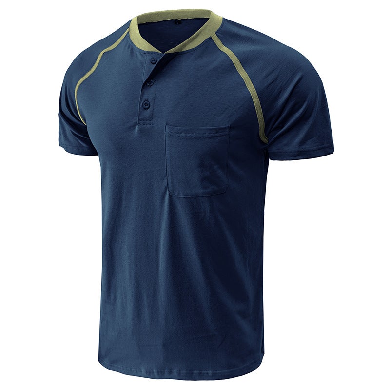 2023 Summer and men''s short sleeve men''s T-shirt foreign trade Men''s Henry shirt color matching T-shirt men''s wholesale - Image 4
