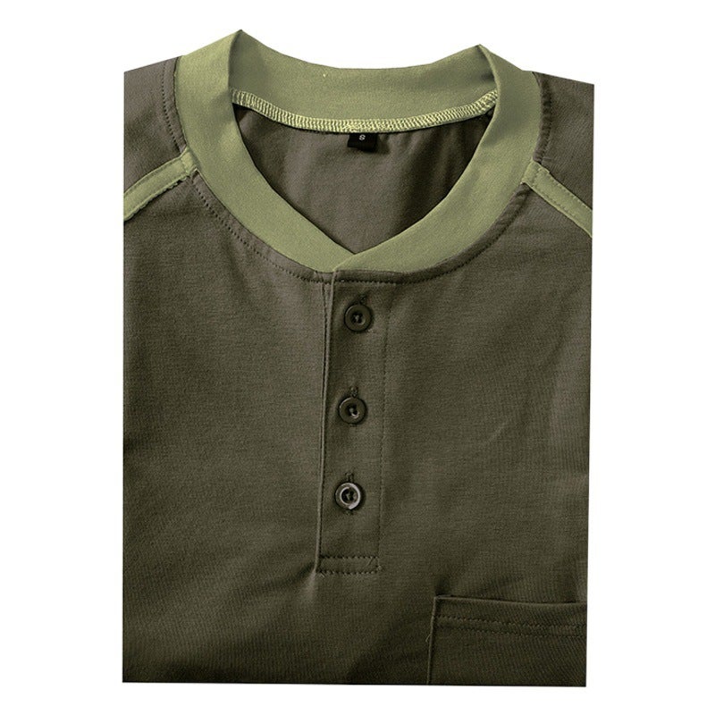 2023 Summer and men''s short sleeve men''s T-shirt foreign trade Men''s Henry shirt color matching T-shirt men''s wholesale - Image 2