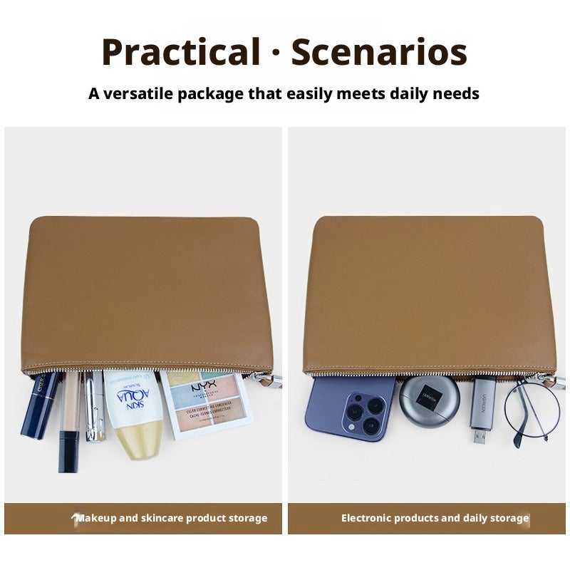 Genuine Leather Handheld Cosmetic Bag - Image 5