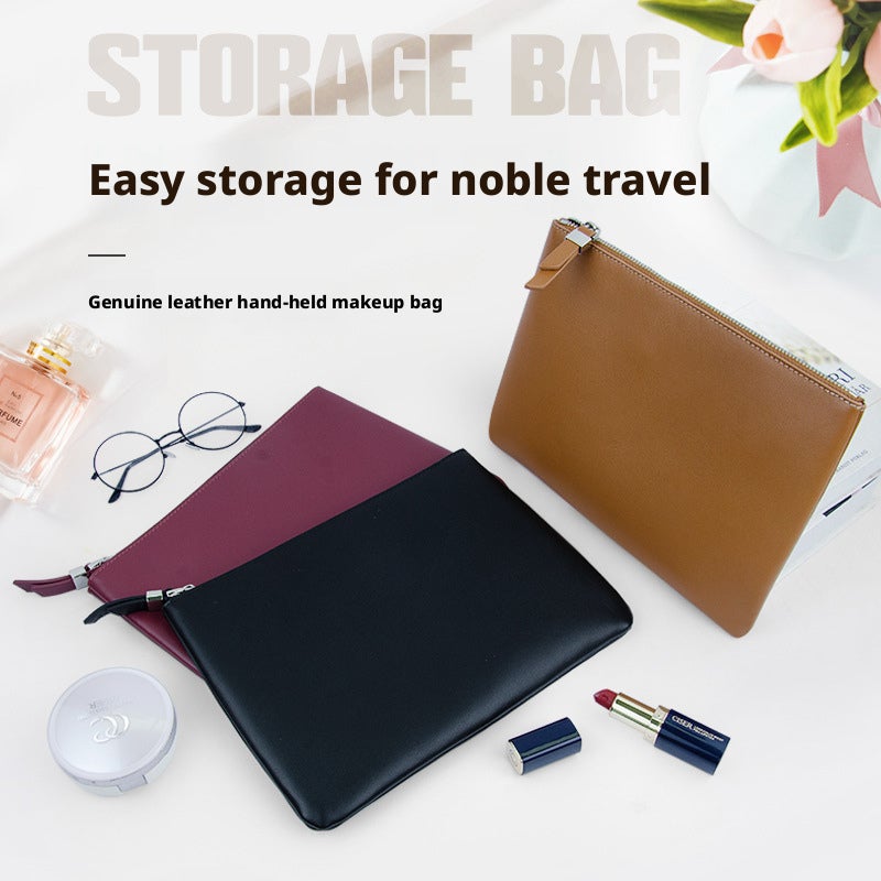 Genuine Leather Handheld Cosmetic Bag - Image 2