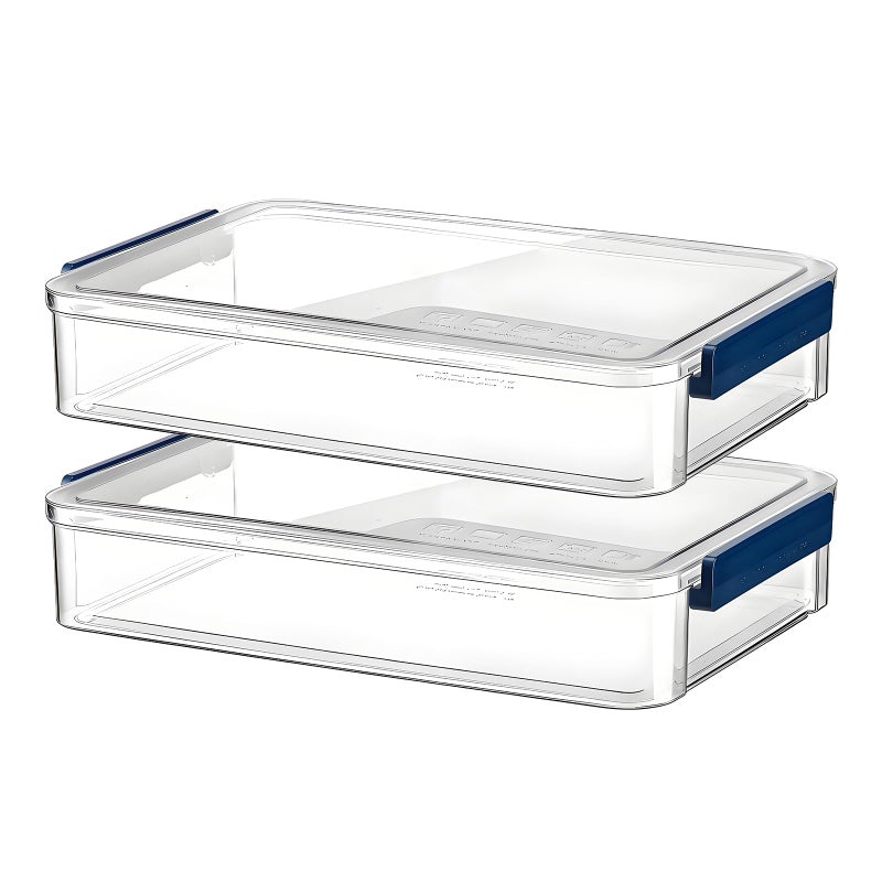 RHONZHAO 2 Pcs Plastic Portable Project Case, Clear Stackable Storage Boxes Organizer for A4 Files, Scrapbooks, Art Supplies (â€ŽBlue Latch, Large) - Image 1