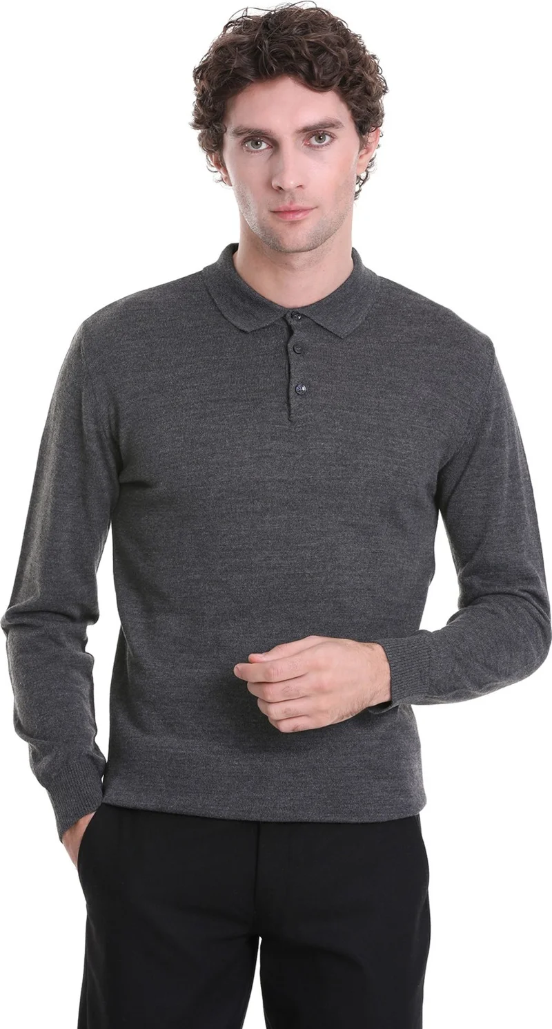 هاتيموغلو Gray Regular Fit Plain Polo Neck Knitwear Sweater