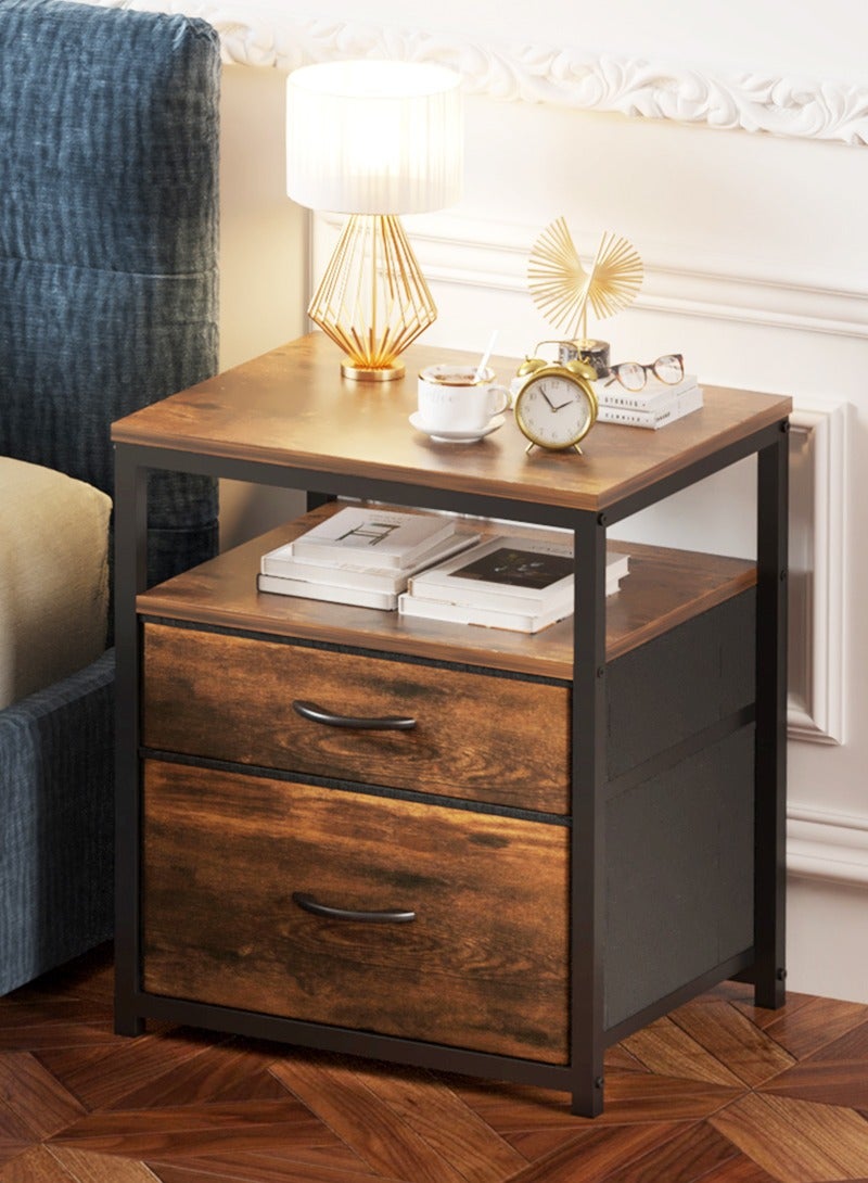 اديببولا كومدينه، طاولة جانبية للسرير بدرجين قماشيين، طاولة جانبية لغرفة المعيشة وغرفة النوم، كمدينه برف مفتوح واحد، كومدينه سرير جانبية بإطار معدني وسطح خشبي. - Image 1