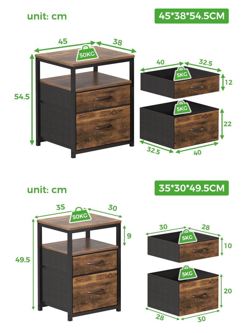 اديببولا كومدينه، طاولة جانبية للسرير بدرجين قماشيين، طاولة جانبية لغرفة المعيشة وغرفة النوم، كمدينه برف مفتوح واحد، كومدينه سرير جانبية بإطار معدني وسطح خشبي. - Image 2