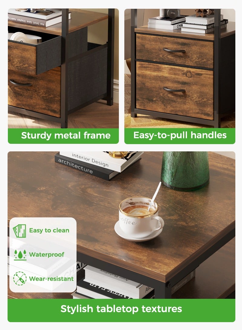 اديببولا كومدينه، طاولة جانبية للسرير بدرجين قماشيين، طاولة جانبية لغرفة المعيشة وغرفة النوم، كمدينه برف مفتوح واحد، كومدينه سرير جانبية بإطار معدني وسطح خشبي. - Image 4