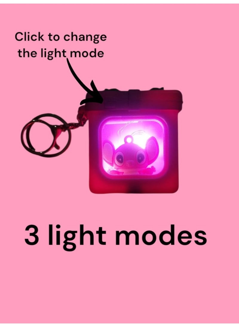 Stitch Light-Up Keychain with 3 Lighting Modes | Glowing Mini Pink Box Keyring – Click to Shine, Flash & Glow in Cute Style! - Image 2
