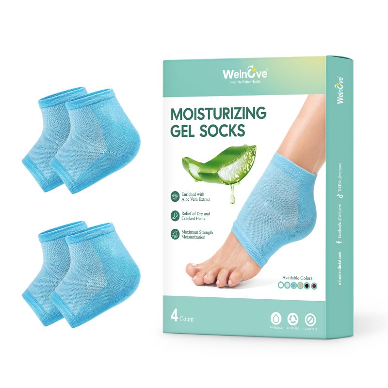 Welnove Welnove Moisturizing Heel Socks  2 Pairs Aloe Vera Extract Infused Gel Lining for Dry Feet  Cracked Heel Repair Treatment  Cotton Socks for Women Men Foot Care Regular Sizes 