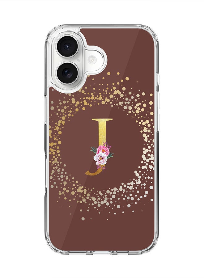 Stylizedd Classic Clear MagSafe Case for iPhone 17 , Hybrid Soft Case Flexible Edges Anti Drop TPU PC Gel Thin Transparent Cover [ Designed for iPhone 17 ] - Custom Monogram Initial Letter Floral Pattern Alphabet - J  (Brown )
