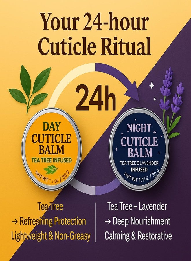 KmaxShip Tea Tree Oil Cuticle Balm Day & Night Set - Cuticle Cream & Butter for Dry, Damaged Cuticles - Includes Brush for Easy Application - Cuticle Healing Treatment Moisturizer, 1.1 OZ 2PK - Image 3