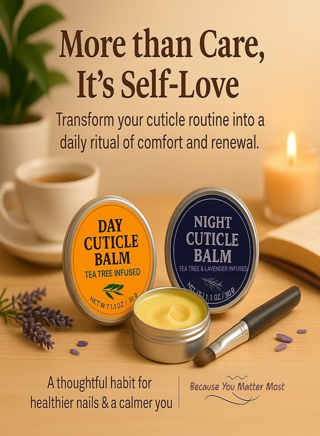 KmaxShip Tea Tree Oil Cuticle Balm Day & Night Set - Cuticle Cream & Butter for Dry, Damaged Cuticles - Includes Brush for Easy Application - Cuticle Healing Treatment Moisturizer, 1.1 OZ 2PK - Image 4