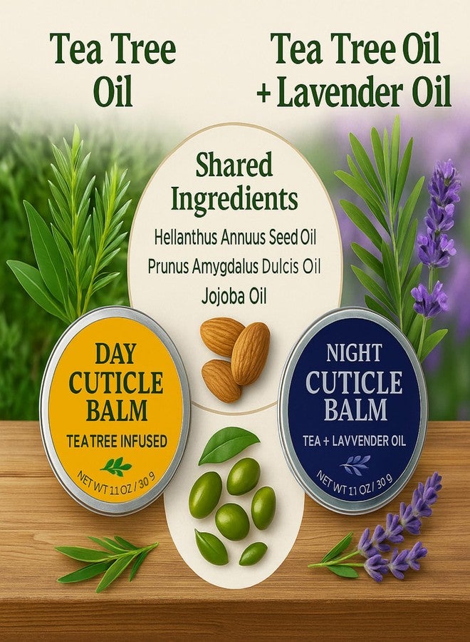 KmaxShip Tea Tree Oil Cuticle Balm Day & Night Set - Cuticle Cream & Butter for Dry, Damaged Cuticles - Includes Brush for Easy Application - Cuticle Healing Treatment Moisturizer, 1.1 OZ 2PK - Image 2