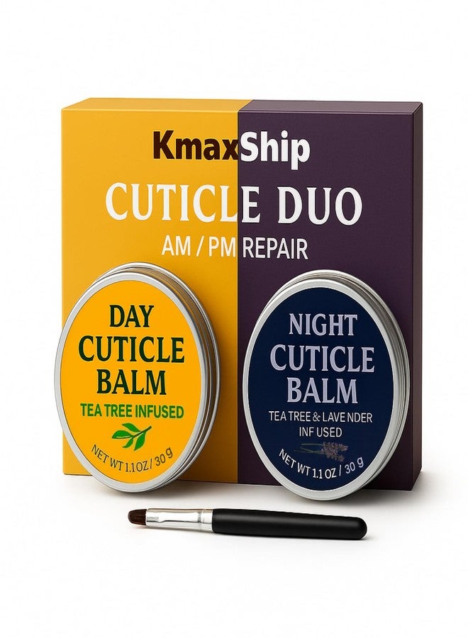 KmaxShip Tea Tree Oil Cuticle Balm Day & Night Set - Cuticle Cream & Butter for Dry, Damaged Cuticles - Includes Brush for Easy Application - Cuticle Healing Treatment Moisturizer, 1.1 OZ 2PK - Image 1