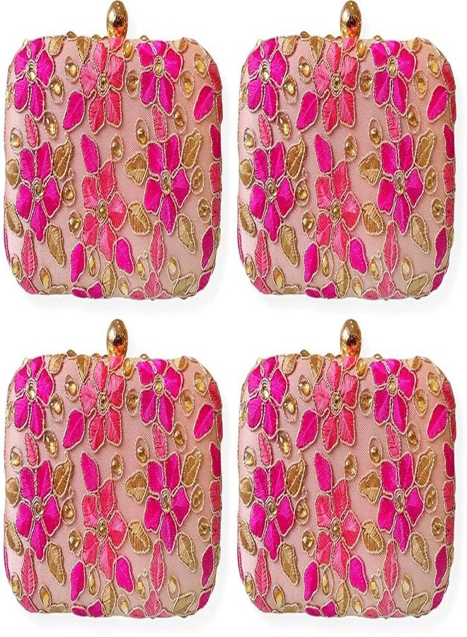 حقائب يد نسائية من دوقة، مزينة بنقوش زهور وردية (عبوة من 4 قطع)