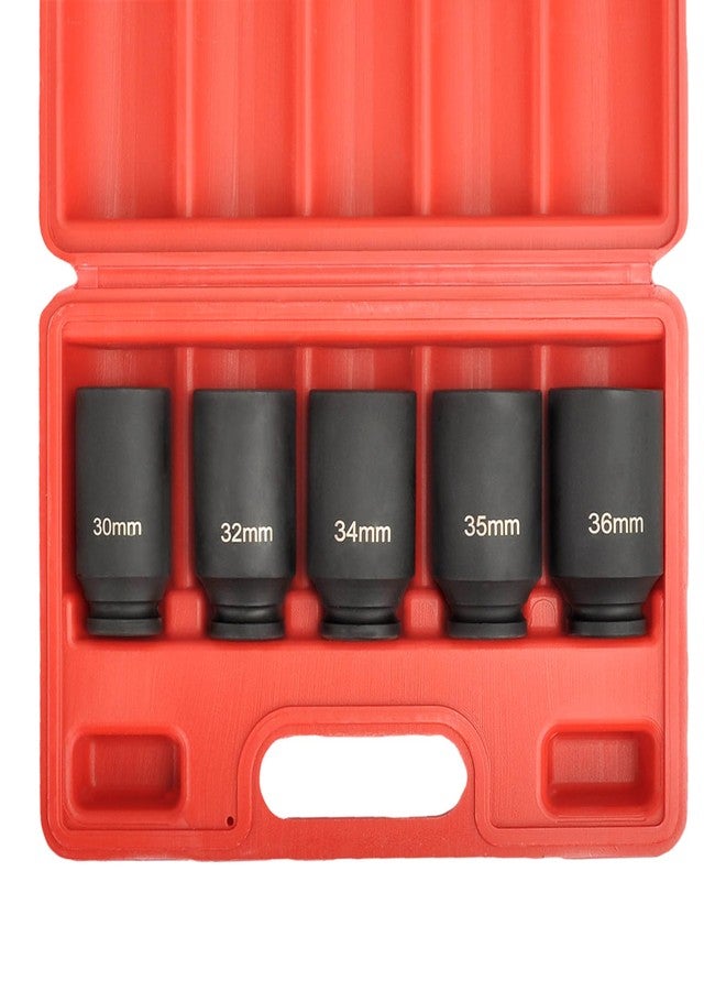 higehio 1/2 Inch Drive Impact Socket Set 12point Drive Deep Spindle Axle Nut Impact Socket Set Metric, Cr-Mo Steel, 30mm 32mm 34mm 35mm 36mm 1/2" Drive Deep Well - Image 1