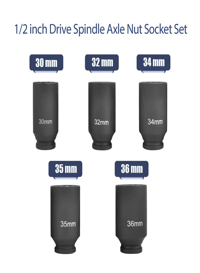 higehio 1/2 Inch Drive Impact Socket Set 12point Drive Deep Spindle Axle Nut Impact Socket Set Metric, Cr-Mo Steel, 30mm 32mm 34mm 35mm 36mm 1/2" Drive Deep Well - Image 5