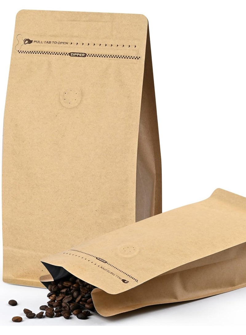 50 Pcs Coffee Bags with Valve, 8 oz Kraft Paper Stand-Up Pouches, Resealable Coffee Bean Storage with Side Zipper, Vented Foil Bags for Freshness (Kraft) - Image 1