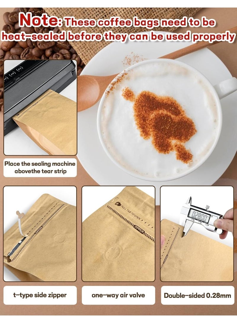 50 Pcs Coffee Bags with Valve, 8 oz Kraft Paper Stand-Up Pouches, Resealable Coffee Bean Storage with Side Zipper, Vented Foil Bags for Freshness (Kraft) - Image 4