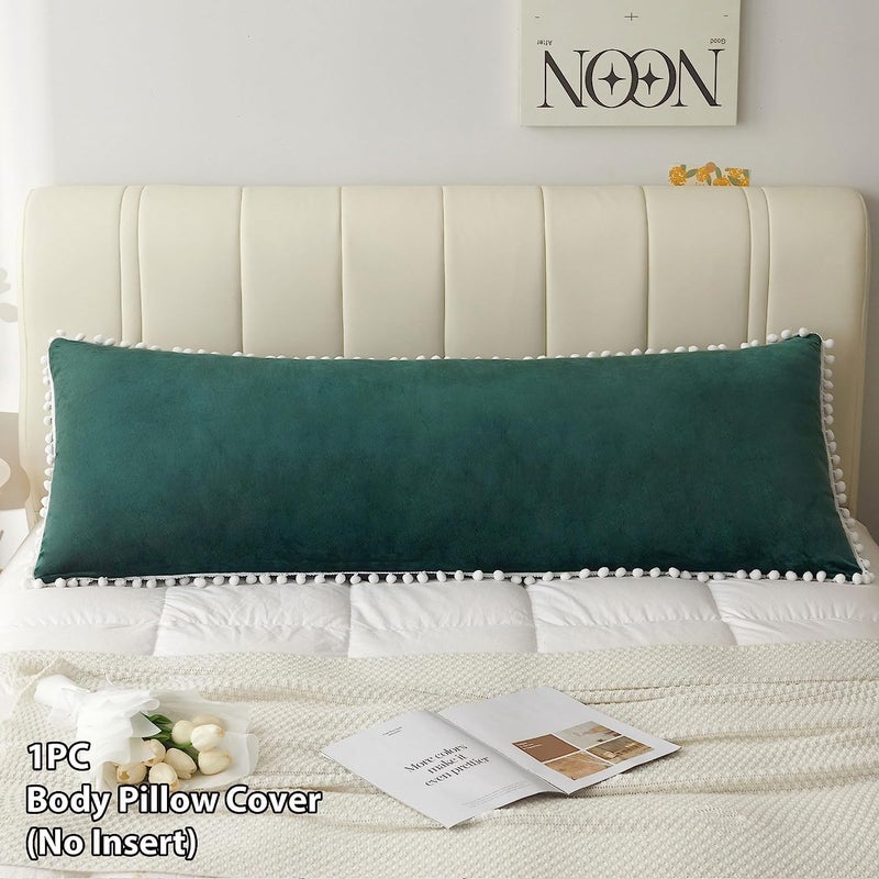 Brownmonkey Ultra Soft Velvet Body Pillow Cover/Case Pillowcase with Hidden Zipper, Zippered Body Pillow Case (20X54, Teal Green (Pompom)) - Image 2