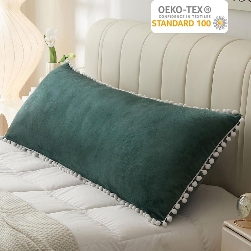 Brownmonkey Ultra Soft Velvet Body Pillow Cover/Case Pillowcase with Hidden Zipper, Zippered Body Pillow Case (20X54, Teal Green (Pompom)) - Image 5