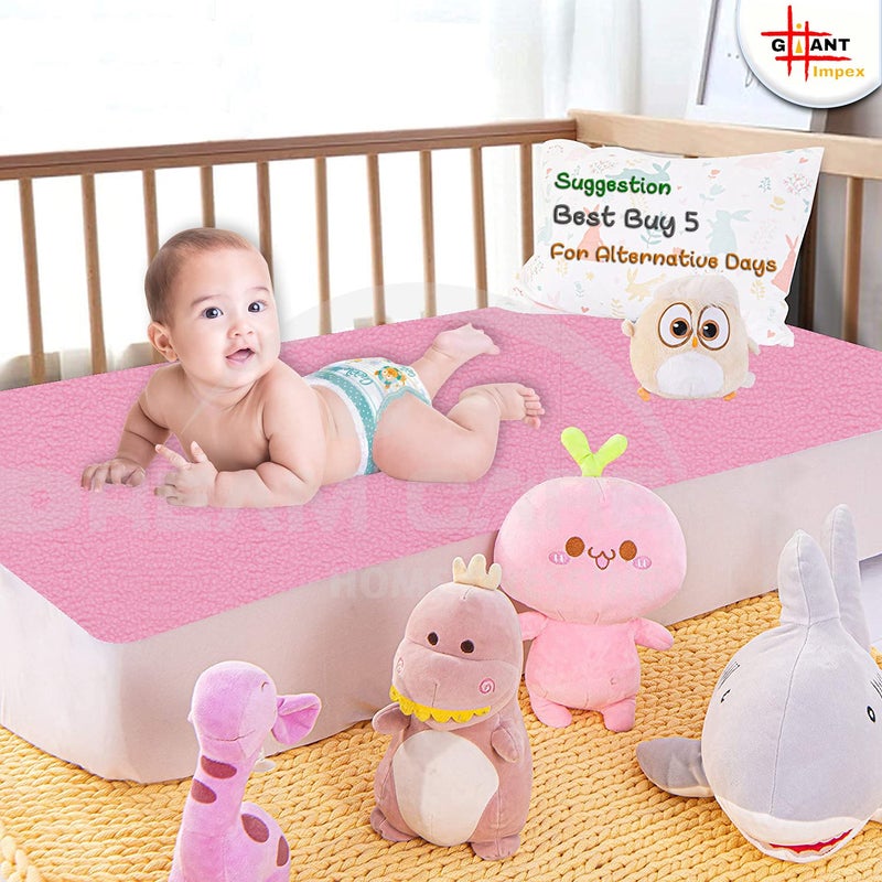 GIANT IMPEX Waterproof Antibacterial Quick Dry Ultra Absorbent Baby Dry Sheet/Bed Wetting Protector/Crib Sheet/Play Large-Pack of 2, Pista Green & Baby Pink - Image 3