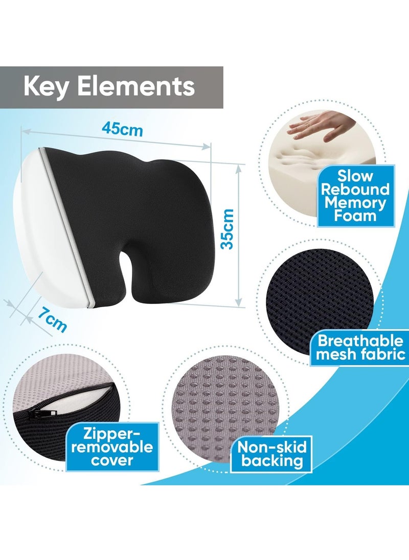 MIXDE - Seat Cushion Pillow for Office Chair, Non-Slip Memory Foam Chair Pad for Back, Sciatica and Tailbone Pain Relie, Desk Chair Cushion for Car, Wheelchair, Airplane - Image 1